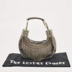 Chloe Light Blue Denim Chain Embellished Crescent Hobo