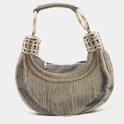 Chloe Light Blue Denim Chain Embellished Crescent Hobo