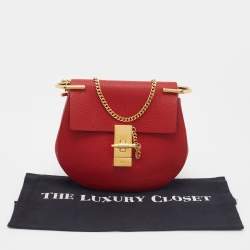 Chloe Red Leather Small Drew Chain Crossbody Bag