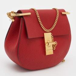 Chloe Red Leather Small Drew Chain Crossbody Bag