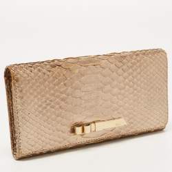 Chloe Metallic Beige Python Flap Continental Wallet