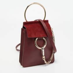 Pre Owned Chloe Burgundy Leather and Suede Mini Faye Crossbody Bag