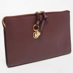 Chloe Burgundy Leather Alphabet Flat Pouch