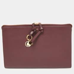 Chloe Burgundy Leather Alphabet Flat Pouch