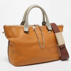 Pre Owned حقيبة يد كلوي بايلي متوسطة جلد بيج داكن و رصاصي