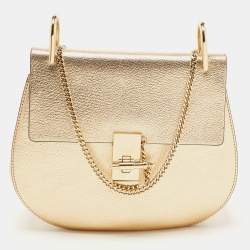 Chloe Metallic Gold Leather Medium Drew Shoulder Bag