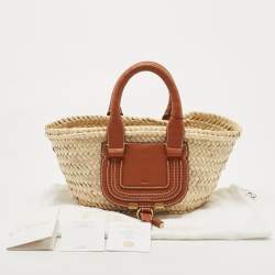 Pre Owned Chloe Brown/Natural Raffia and Leather Mini Marcie Basket Bag
