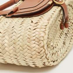 Pre Owned Chloe Brown/Natural Raffia and Leather Mini Marcie Basket Bag