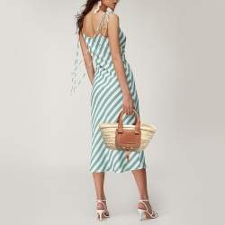 Pre Owned Chloe Brown/Natural Raffia and Leather Mini Marcie Basket Bag
