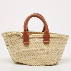 Pre Owned Chloe Brown/Natural Raffia and Leather Mini Marcie Basket Bag