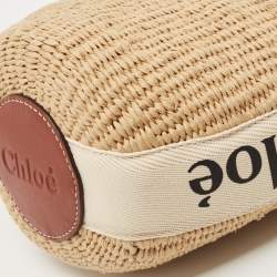 Chloe Beige/Tan Raffia and Leather Small Woody Bucket Bag