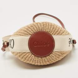 Chloe Beige/Tan Raffia and Leather Small Woody Bucket Bag