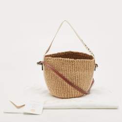 Chloe Beige/Tan Raffia and Leather Small Woody Bucket Bag