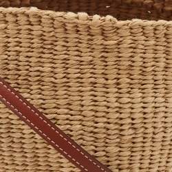 Chloe Beige/Tan Raffia and Leather Small Woody Bucket Bag