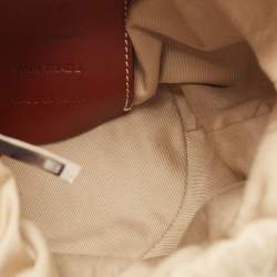 Chloe Beige/Tan Raffia and Leather Small Woody Bucket Bag