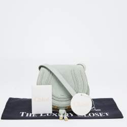 Pre Owned Chloe Airy Green Suede and Leather Small Marcie Saddle Bag