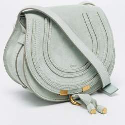 Pre Owned Chloe Airy Green Suede and Leather Small Marcie Saddle Bag