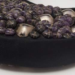 Chloe Black/Purple Satin Stone Beads Embellished Crescent Hobo