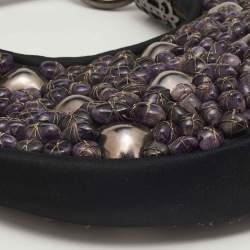 Chloe Black/Purple Satin Stone Beads Embellished Crescent Hobo