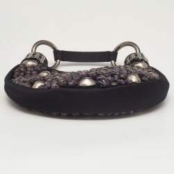 Chloe Black/Purple Satin Stone Beads Embellished Crescent Hobo