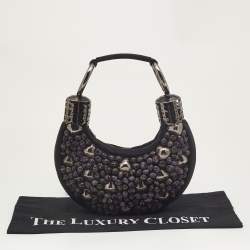 Chloe Black/Purple Satin Stone Beads Embellished Crescent Hobo