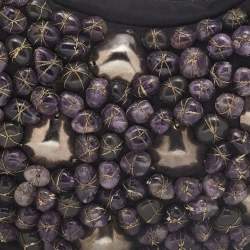 Chloe Black/Purple Satin Stone Beads Embellished Crescent Hobo
