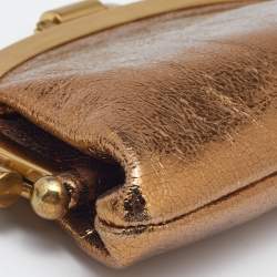 Chloe Gold Crinkled Laminated Leather Frame Clutch 