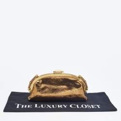 Chloe Gold Crinkled Laminated Leather Frame Clutch 