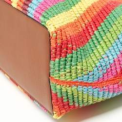 Pre Owned Valentino Multicolor Raffia and Leather Rockstud Summer Tote