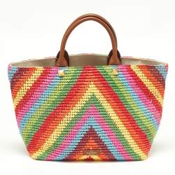 Pre Owned Valentino Multicolor Raffia and Leather Rockstud Summer Tote