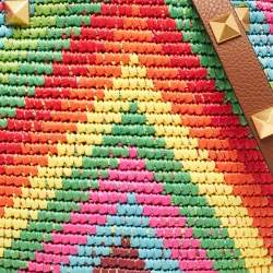 Pre Owned Valentino Multicolor Raffia and Leather Rockstud Summer Tote