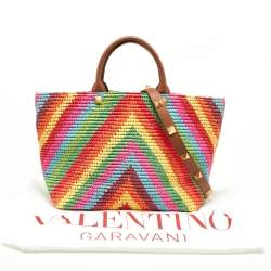 Pre Owned Valentino Multicolor Raffia and Leather Rockstud Summer Tote