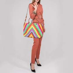 Pre Owned Valentino Multicolor Raffia and Leather Rockstud Summer Tote
