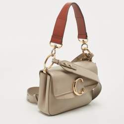 Chloe Grey Leather and Suede Small C Double Carry Bag
