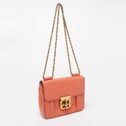 Pre Owned Chloe Coral Orange Leather Small Elsie Shoulder Bag