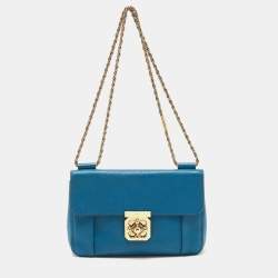 Pre Owned Chloe Blue Leather Medium Elsie Chain Flap Shoulder Bag