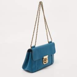 Pre Owned Chloe Blue Leather Medium Elsie Chain Flap Shoulder Bag