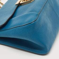 Pre Owned Chloe Blue Leather Medium Elsie Chain Flap Shoulder Bag