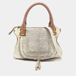Pre Owned Chloe Tricolor Leather and Lizard Embossed Medium Marcie Bag