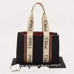 Pre Owned حقيبة يد توتس كلوي وودي جلد وصوف بيج/أسود متوسطة