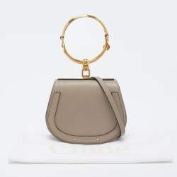 Pre Owned Chloe Beige Leather and Suede Small Nile Bracelet Crossbody Bag
