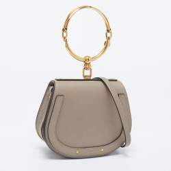 Pre Owned Chloe Beige Leather and Suede Small Nile Bracelet Crossbody Bag