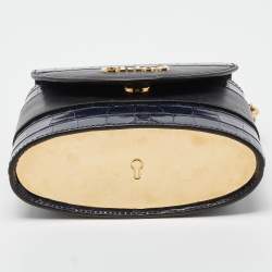 Pre Owned Chloe Navy Blue/Black Croc Embossed and Leather Small Aby Lock Bag