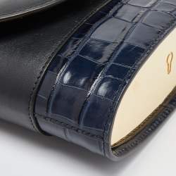 Pre Owned Chloe Navy Blue/Black Croc Embossed and Leather Small Aby Lock Bag