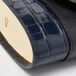Pre Owned Chloe Navy Blue/Black Croc Embossed and Leather Small Aby Lock Bag