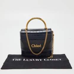 Pre Owned Chloe Navy Blue/Black Croc Embossed and Leather Small Aby Lock Bag