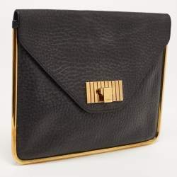 Chloe Black Pebbled Leather Sally Envelope Clutch