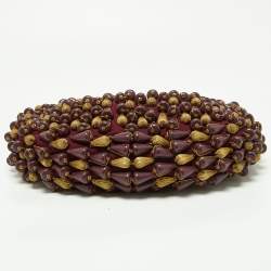 Pre Owned Chloé  Burgundy Beaded Canvas Ring Handle Hobo