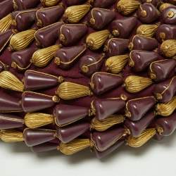 Pre Owned Chloé  Burgundy Beaded Canvas Ring Handle Hobo