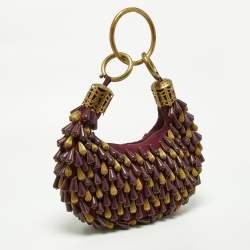 Pre Owned Chloé  Burgundy Beaded Canvas Ring Handle Hobo